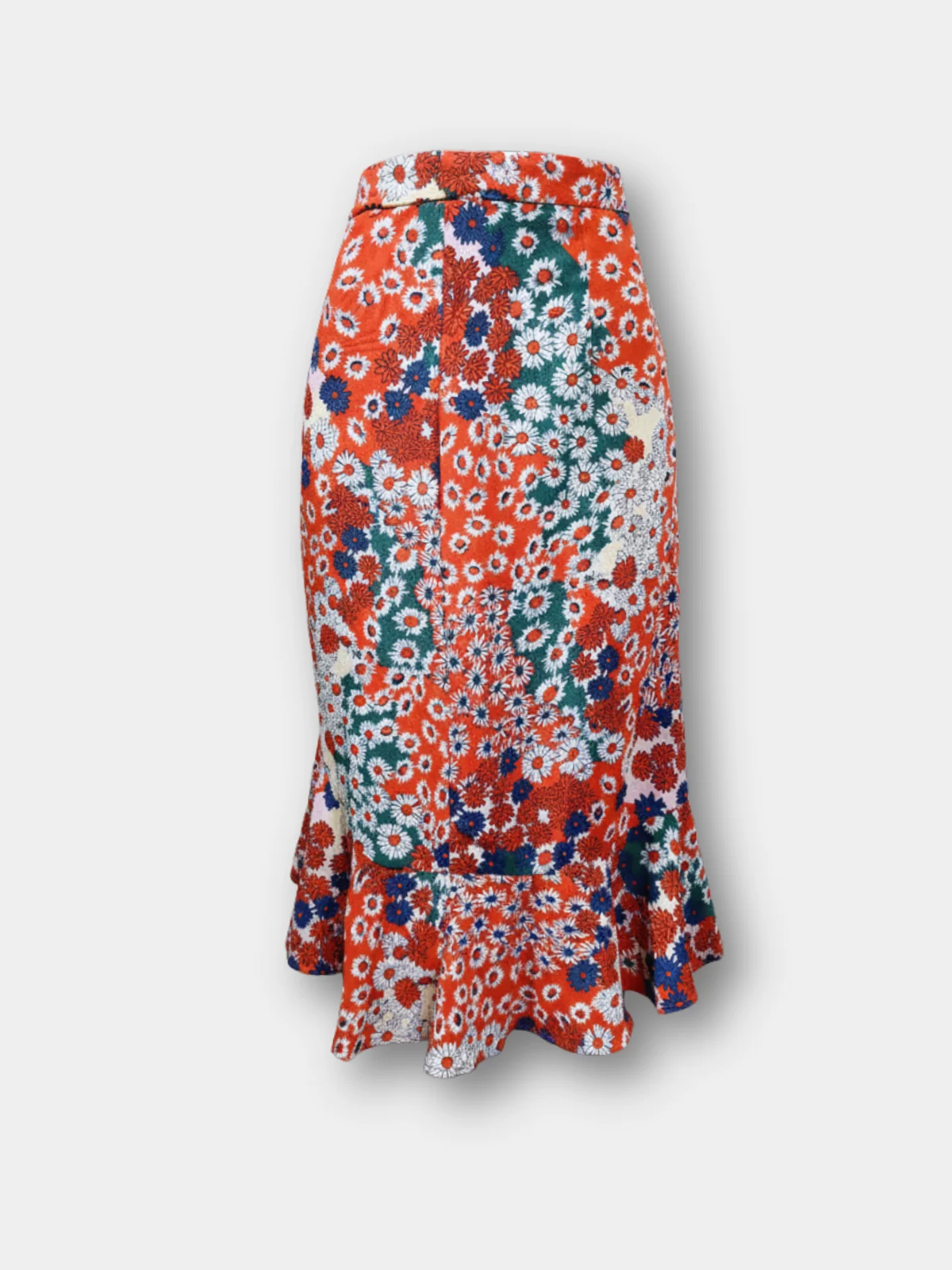 Red Floral Ruffled Skirt